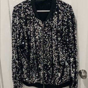 Silver sequins zip up jacket